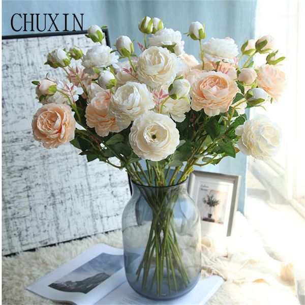 

western rose european core 3 head peony artificial flowers home decoration wedding wall christmas decoration fake flower 1pc1