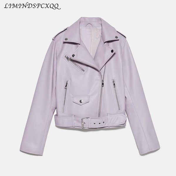 

2020 spring autumn sashes pu faux leather jacket women purple slim short biker jackets coat female outwear jaqueta de couro1, Black