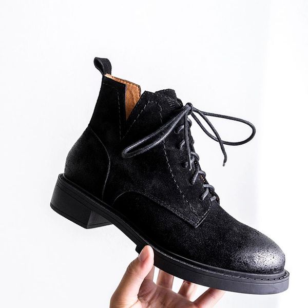 

sklfgxzy black riding boots genuine leather female boots lace-up women's autumn winter cowhide women's shoes size 34-40