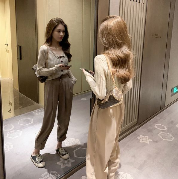 

осенние узкие брюки для девочек, костюм женский трикотаж с длинными рукавами солнце доказательство трикотажной леггинсы сладкий случайный дв, Gray