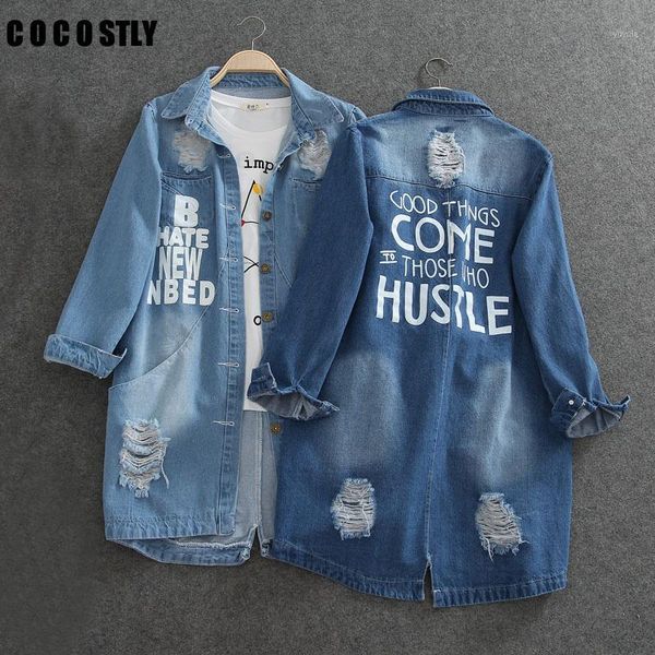 

women's jackets wholesale- ladies denim women spring turn down collar hole long sleeve casual jacket jeans coat outerwear plus size 8xl, Black;brown
