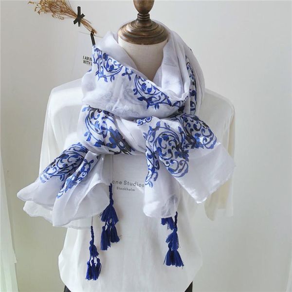 

2021 fashion women scarf vintage floral printed wrap femme sunscreen bufanda ing, Blue;gray