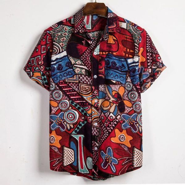 

summer men's shirts ethnic style vintage printing short sleeve shirt loose stand collar casual shirts men camisa masculina male1, White;black