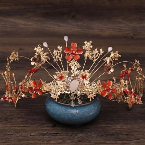 

bride's dress, phoenix crown, walking show, hefu, toasting suit, chinese style ancient hair ornament, headdress, headband, Silver