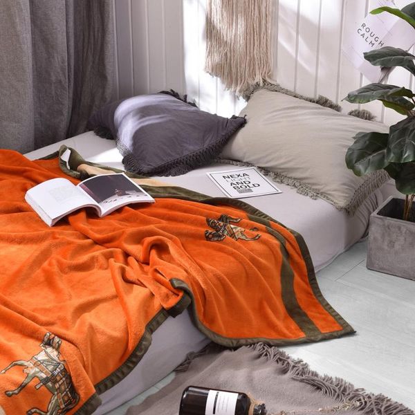 

blankets horse luxury orange blanket nordic velvet thickened sofa super soft warm throw bedding home office use
