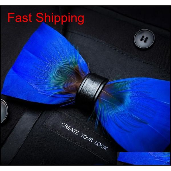 

new fashion mens handmade feather and leather bow tie pre-tied bowtie for wedding pa qylxqn bde_home, Black;gray