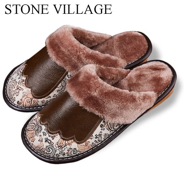 

new indoor home slippers soft bottom genuine leather slippers women wood floor non slip warm plush cotton men slippers y200106, Black