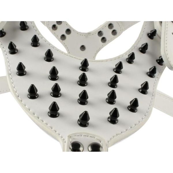 

black spikes white leather dog harness collar and leash set heavy duty for boxer blac bbyval