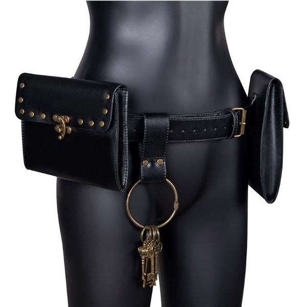 

waist bags creative vintage belt leather wallet men pack steampunk double pouch bag x7ya