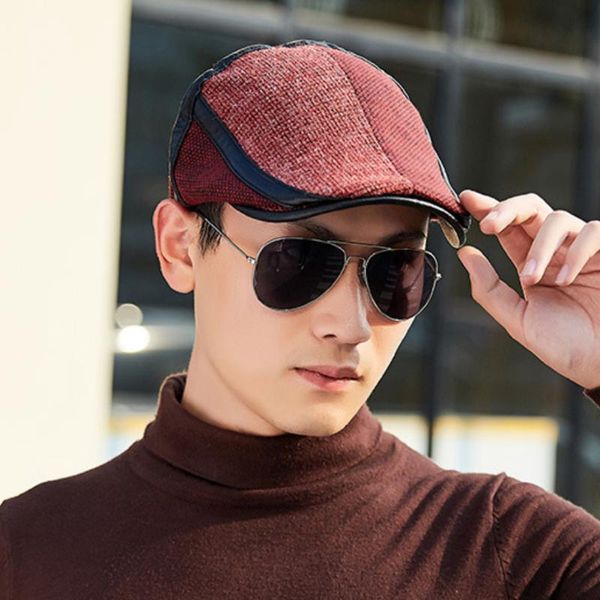 

cabbie fashion beret caps gift outdoor casual knitted all match men hat gentleman adjustable press buttons middle-aged flat, Blue;gray