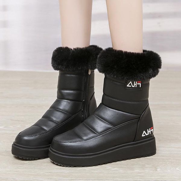 

women new boots female down winter boots waterproof warm ankle snow ladies shoes woman warm fur botas mujer casual booties, Black