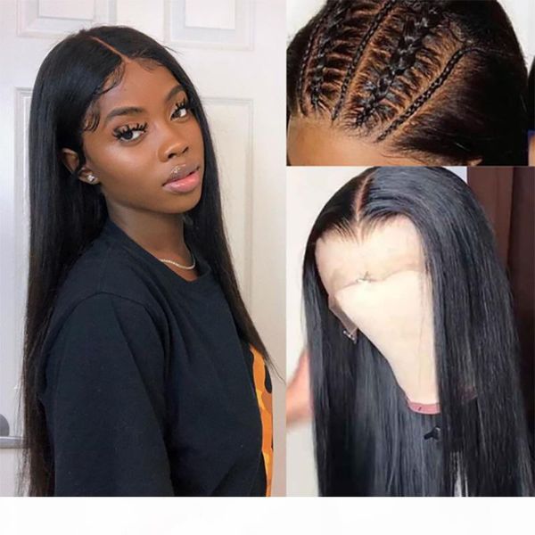 

human hair lace front wig silky straight pre plucked hairline soft brazilian virgin hair full lace wig 150% density with baby hair, Black;brown