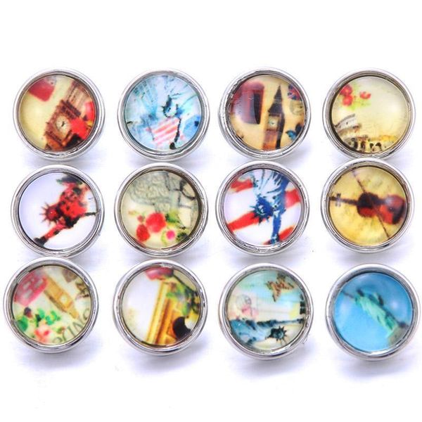 

10pcs lot mixed colors pattern 12mm glass snap button jewelry faceted glass snap fit snap earrings bracelet jewelry h jllyui