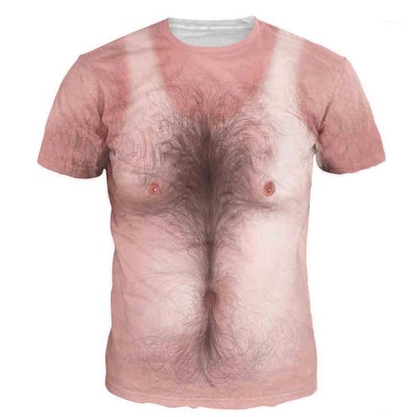 

women/mens funny hairy chest 3d print short sleeve casual t-shirts graphic tee1, White;black