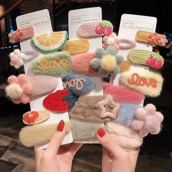 

korean net red children's plush flower hairpin side temperament clip girl headdress