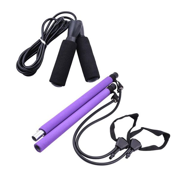 

resistance bands pilates bar kit with jumping rope yoga exercise stick fitness for home gym workout