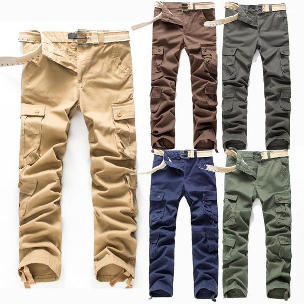 

mens cargo pants khaki trousers outdoor tactical pants men multi pockets cotton trousers plus size1, Black