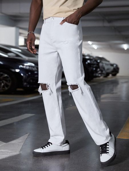 

men high waist ripped straight leg jeans y4ur#, Blue