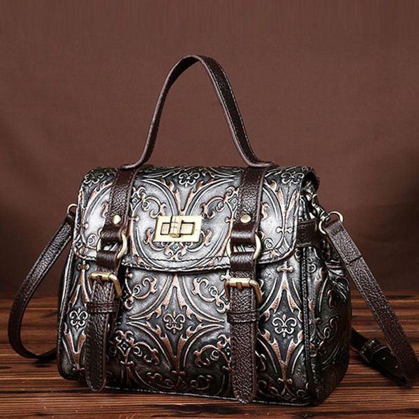

women genuine leather embossed tote handbag casual travel messenger shoulder bag brand large capacity leather bags