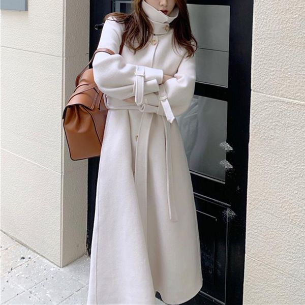 

overcoat 2021 new japanese autumn and winter double-sided temperament lapel long sleeve belt single-breasted oat1, Black