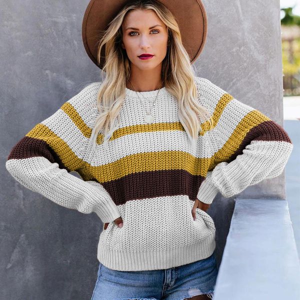 

women ladies autumn winter casual stitching loose sweater long sleeve round neck jumpers knit blouse, White;black