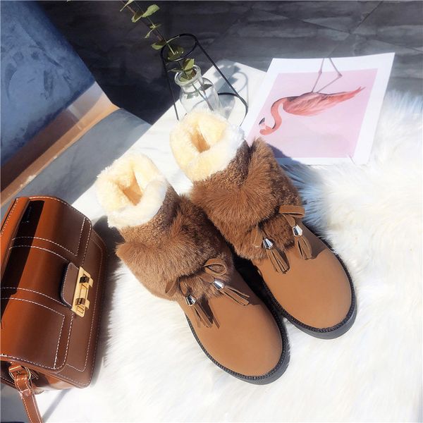 

2021 winter women snow shoes ladies lace up fashion tassle thick plush warm ankle boots non slip footwear new woman shoe 1 m93k, Black