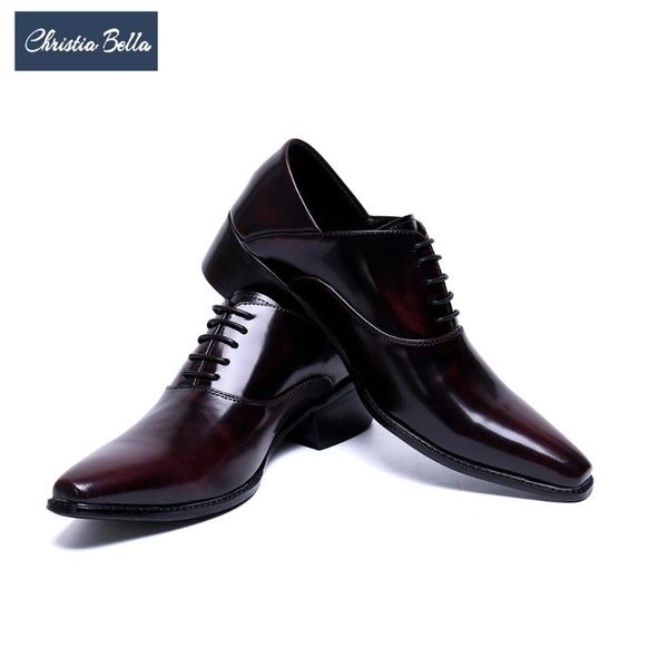 

christia bella man formal dress shoes for men real leather lace up shoes business new increse height fashion pointed toe, Black