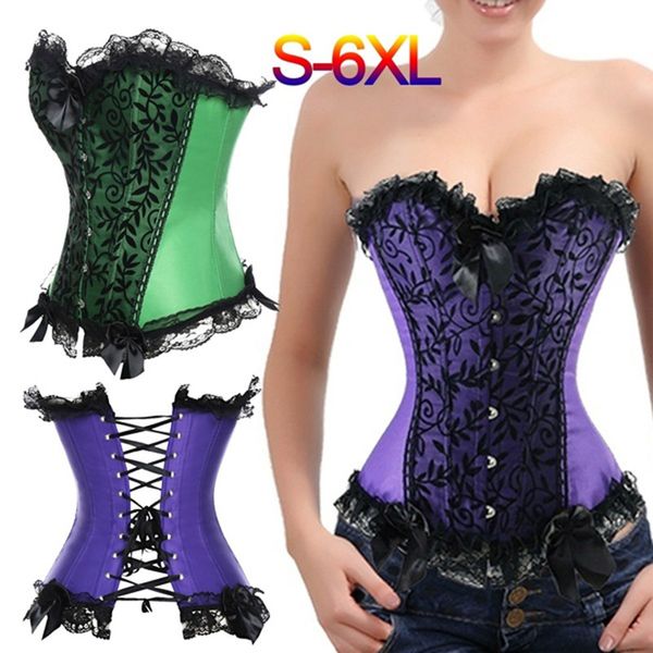 

Christmas Womens Steampunk Gothic Corset Bustier Steel Boned Halloween Corset Bustier Overbust Corselet Waist Trainer Shaper, Green