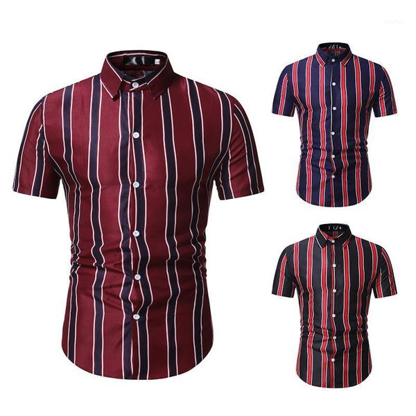 

shirt men summer new fashion personality burgundy stripe short sleeve shirts men 2020 casual plus size beach hawaiian shirt1, White;black