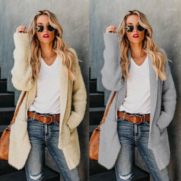 

women cardigans sweater solid loose knitwear casual knit cardigan outwear autumn winter spring long sleeve plush fur jacket coat1, Tan;black