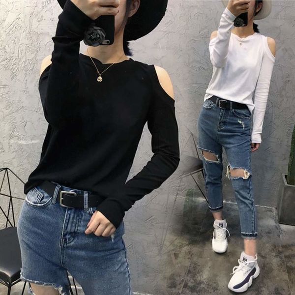 

0eplk long and autumn clothing new coat version of heart korean t-shirt senseoff shoulder spring sleeve loose t-shirtwomen's f, White