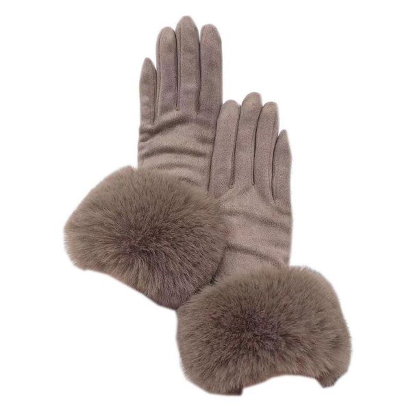 

gloves winter ladies wrist fashion suede faux fur gloves riding outdoor sports warm black beige dark blue brown wine red 2021-00, Blue;gray
