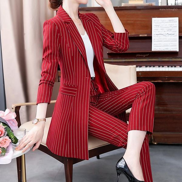 

women's two piece pants arrival women plus size long blazer pant/skirt suit temperament 2 sets office lady striped comfortable pant sui, White