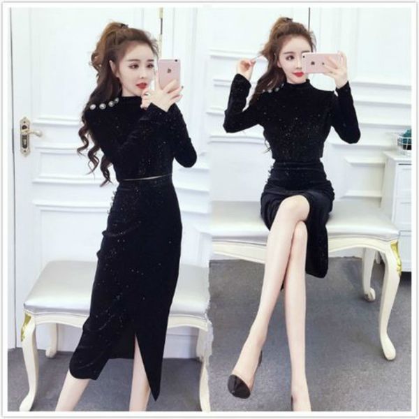

new 2021 beginning of autumn bright velvet silk defines long sleeve upper shirt + divided skirt two girls'joint suits y454 o86f s6o6, Gray