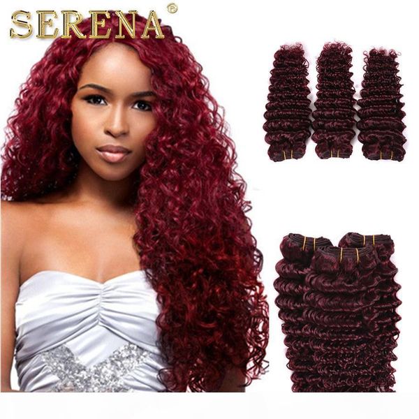 

7a grade peruvian 3 bundles 99j deep curly human hair bundles burgundy deep wave human hair weaves wine red peruvian hair extensions, Black