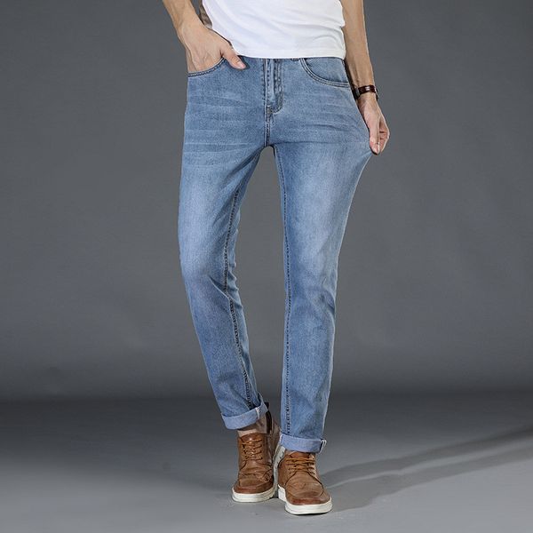 

summer 2020 mid-rise brem-spangled thin men's brem stretched lighter brim pants longer size urj4, Blue