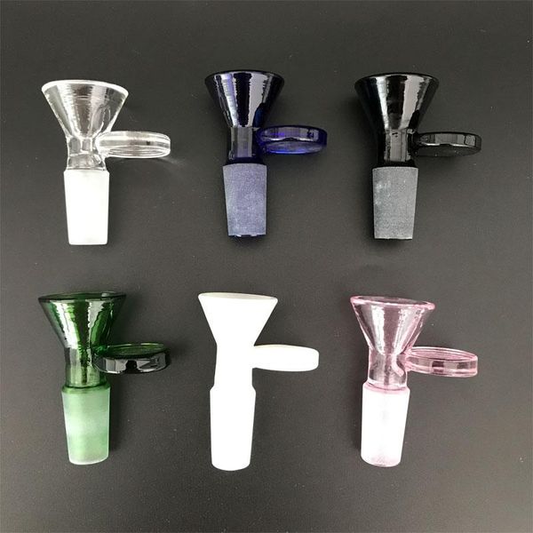 

In Stock Thick Bowl Glass Bong Slide Water pipes clear blue heady slides Colorful hookah Bowls male 14mm smoking accessory rig FY2232