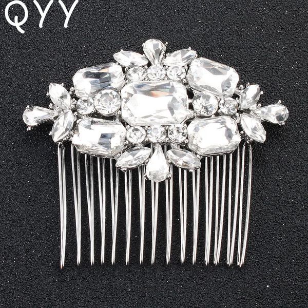 

qyy fashion big austria crystal hair combs clips wedding hair jewelry accessories bridesmaids bride hairpin for women wmtflr rimmer, Silver