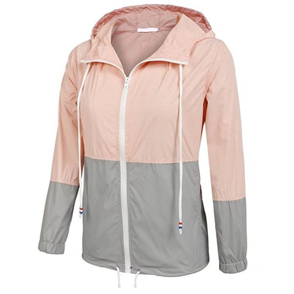 

women's jackets ladies outdoor solid color stitching waterproof lightweight coat women windproof hooded rain jacket, Black;brown