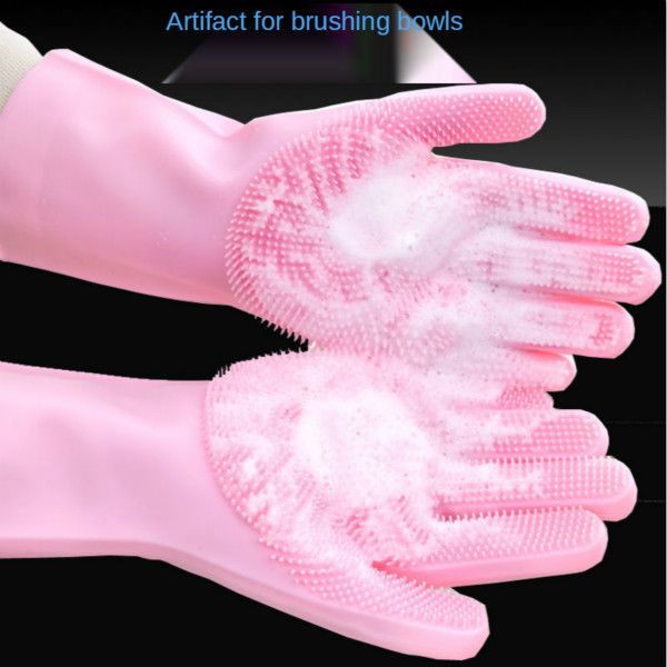 

silicone dishwashing gloves thickened oil-multifunctional kitchen dishwasher household cleaning artifact heat insulation and anti