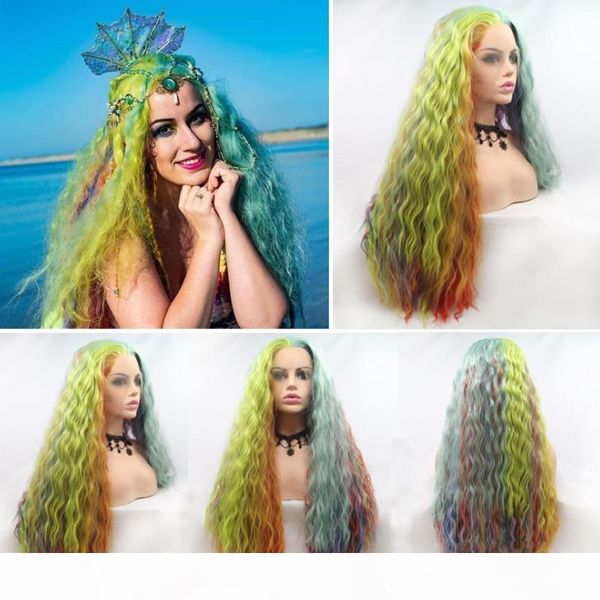 

multicolour long curly wigs synthetic ace front wigs for women hair heat resistant fiber wig,cosplay fairy witch mermaid, Black