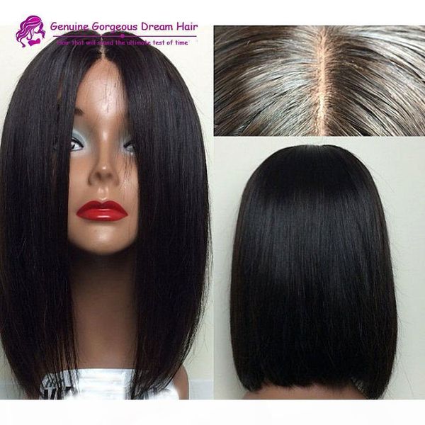 

middle part human hair short bob wigs for black women glueless lace front human hair bob wig full lace short wigs, Black;brown