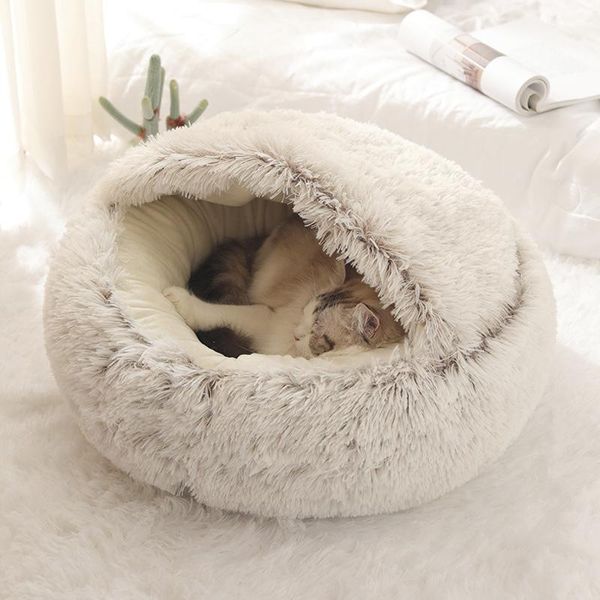 

cat beds & furniture qsezeny style pet dog bed round plush warm house soft long for small dogs cats nest 2 in 1