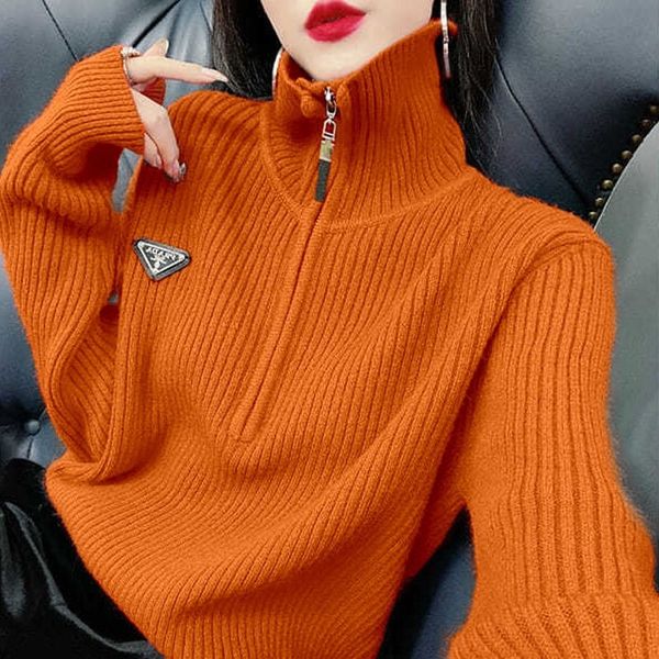 

2021 New Autumn Winter Women Knitted Shirts Hot Turtlenecks Thick Sweater Plus Girl Size Loose High Street Jumper Top S6U8, Black;brown