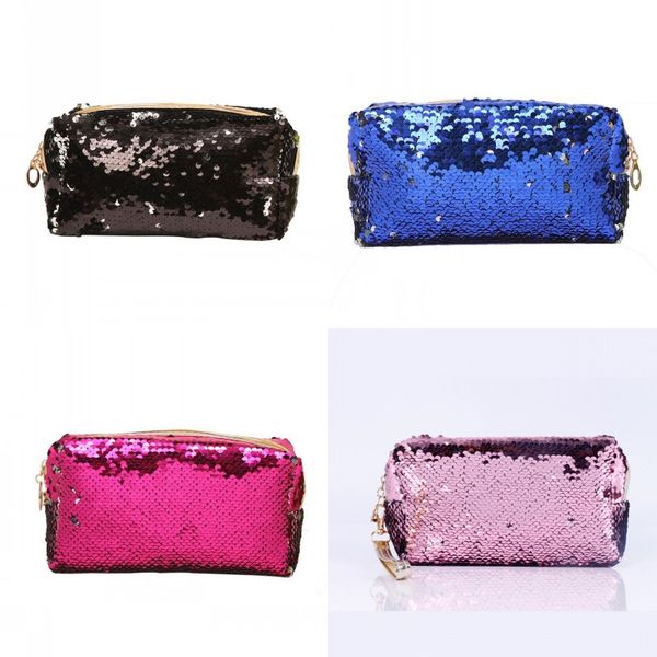 

girl portable fashion cosmetic bags ladies pure color mermaid sequins make up storage bag multicolor high capacity 7st j2