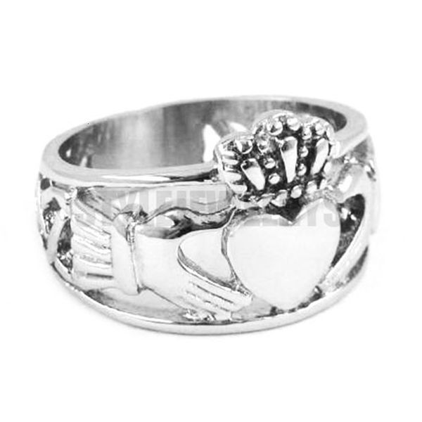

claddagh style hand to hold a heart with crown ring stainless steel jewelry celtic knot women biker ring swr0308a, Golden;silver