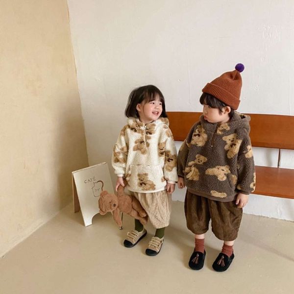 

children's clothing autumn winter 2020 korean little bear sweater men's and women's plush hooded pullover, Black