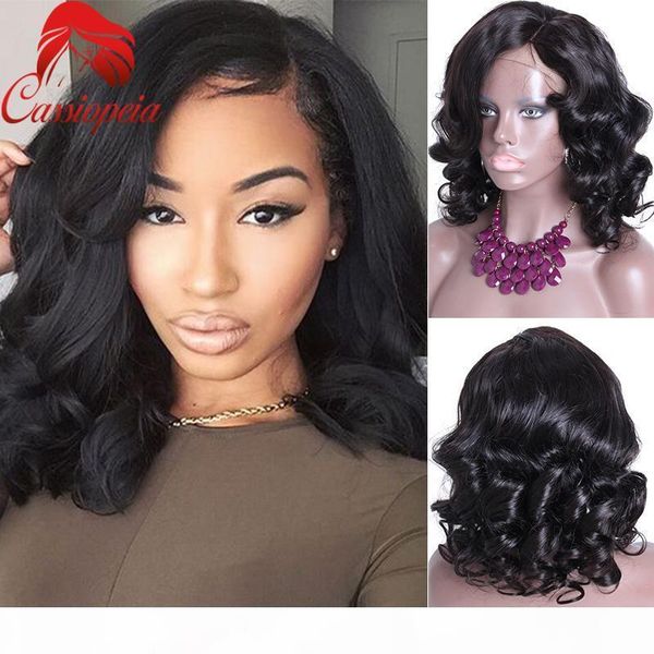 

left part loose wave full lace wigs for black women glueless brazilian virgin human hair lace front wigs 8a grade ing, Black;brown