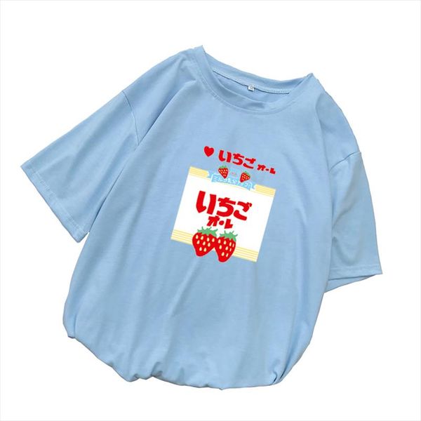 

summer women short sleeve t shirt casual kawaii funny strawberry printed o neck tshirt female loose harajuku streetwear tee, White