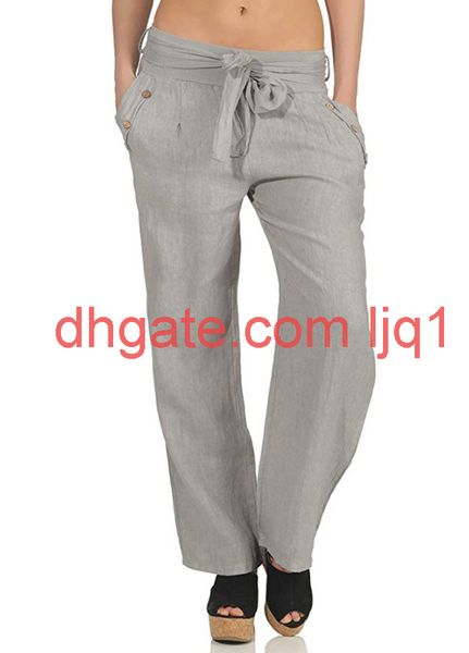 

new solid bandage high waist loose and versatile casual pants, White;black